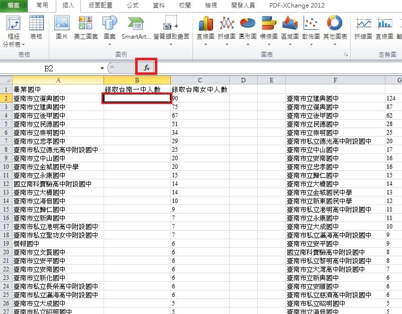 109年臺南區國中會考考取南一中南女人數 使用excel Vlookup 函數合併 雪莉的數位生活