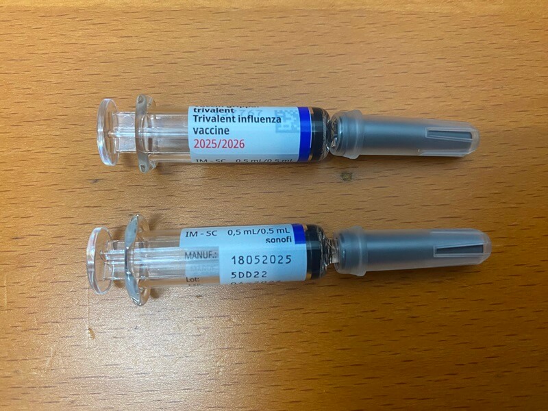 已注射完的菲流達三價流感疫苗 Vaxigrip Tetra