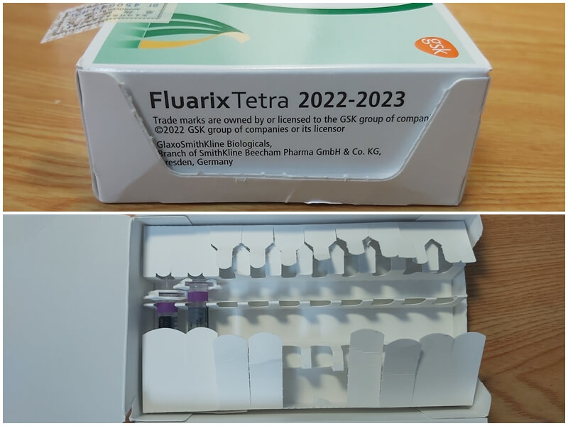 流感疫苗伏適流 Fluarix Tetra 針劑的大包裝盒共有10支