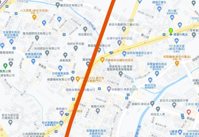 mymap放大比較清楚可以看到捷運丹鳳站附近的山腳斷層